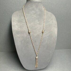Pendant Tassel Dangle Necklace As Is 30 In Long Silver Chain Beads Retro Vintage